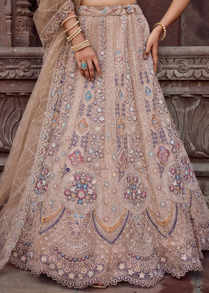 Desert Brown Embroidered Net Lehenga Choli with Sequins Work