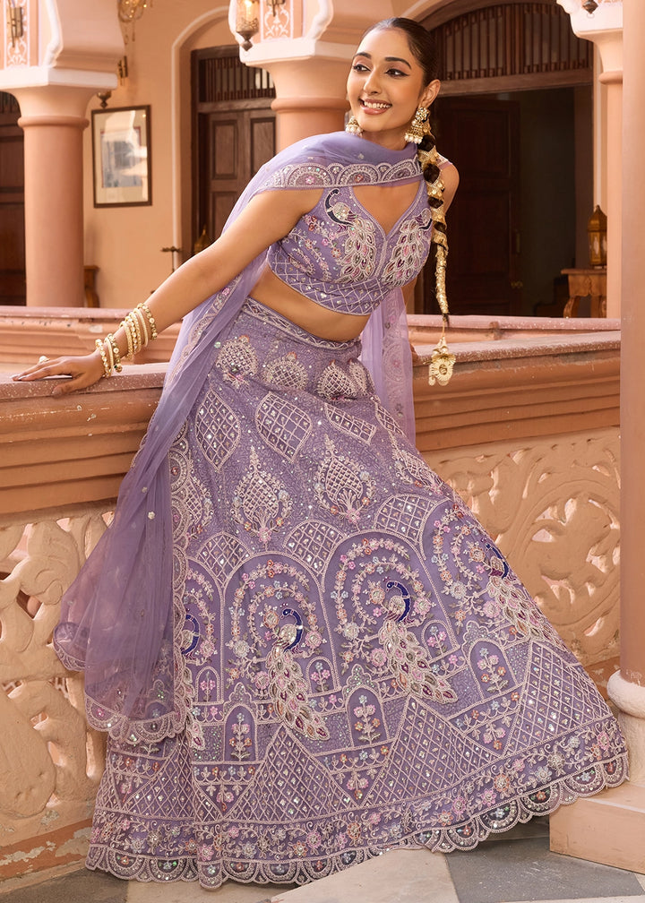Wisteria Purple Embroidered Net Lehenga Choli with Sequins Work