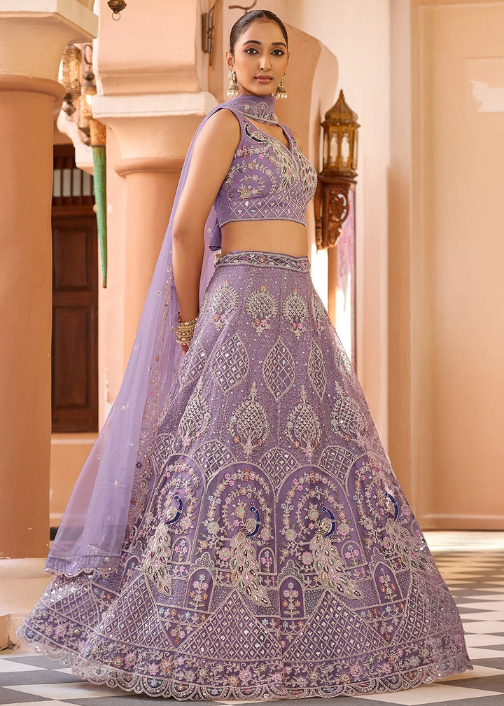Wisteria Purple Embroidered Net Lehenga Choli with Sequins Work