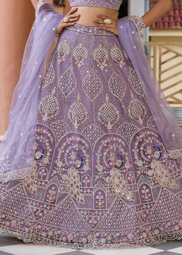 Wisteria Purple Embroidered Net Lehenga Choli with Sequins Work
