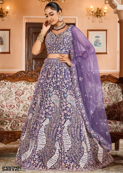Amethyst Purple Embroidered Net Lehenga Choli with Sequins Work