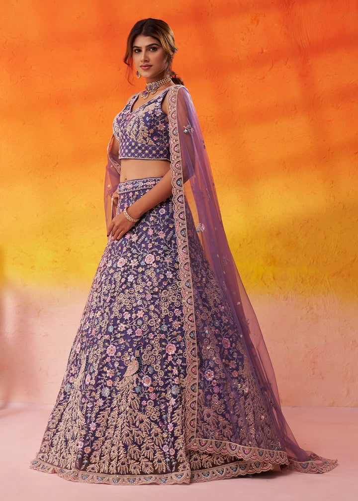 True Purple Net Embellished Lehenga Choli with Sequins Embroidery
