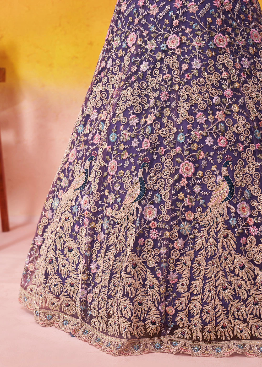 True Purple Net Embellished Lehenga Choli with Sequins Embroidery