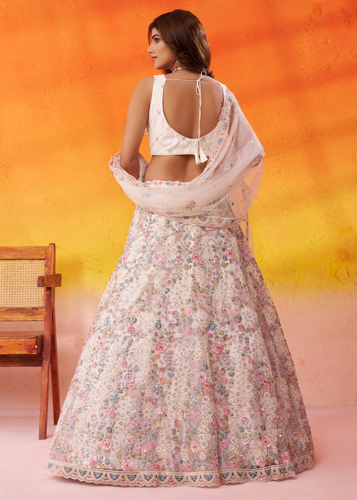 Pearl White Net Embellished Lehenga Choli with Sequins Embroidery