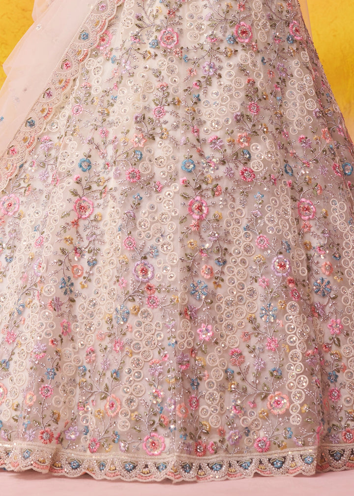 Pearl White Net Embellished Lehenga Choli with Sequins Embroidery