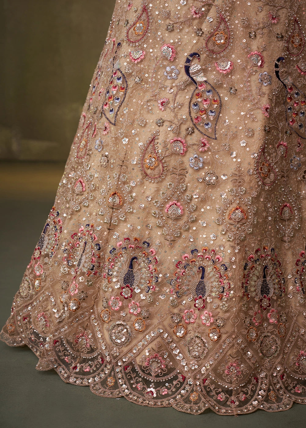 Sand Brown Net Embellished Lehenga Choli with Sequins Embroidery