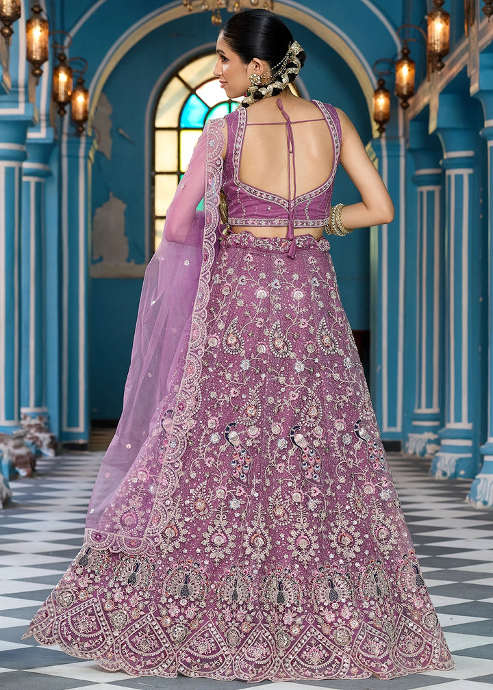 Amethyst Purple Embroidered Net Lehenga Choli with Sequins Work