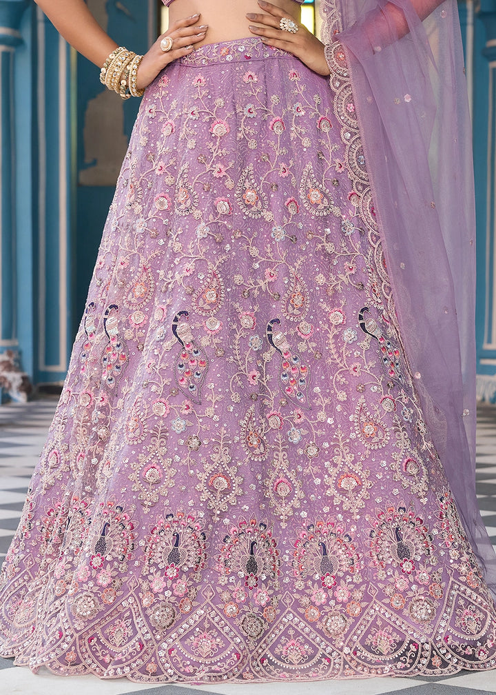 Mauve Purple Embroidered Net Lehenga Choli with Sequins Work