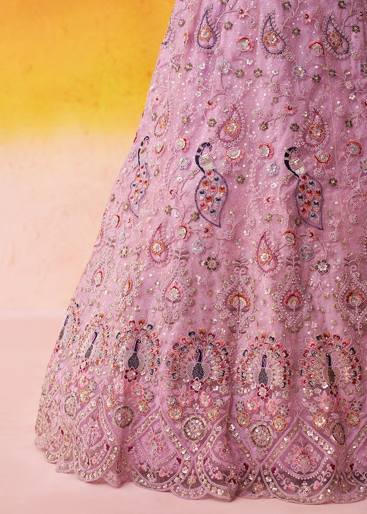 Cherry Pink Net Embellished Lehenga Choli with Sequins Embroidery