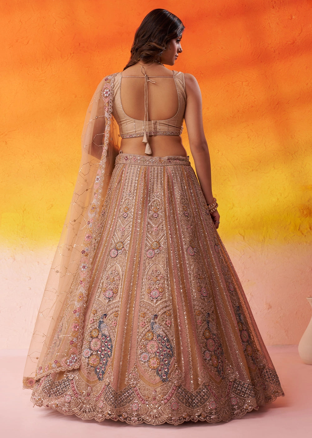 Desert Brown Net Embellished Lehenga Choli with Sequins Embroidery