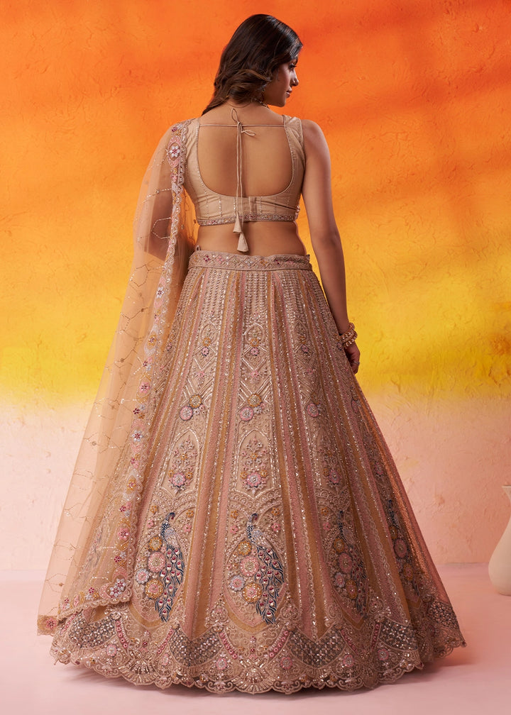 Desert Brown Net Embellished Lehenga Choli with Sequins Embroidery