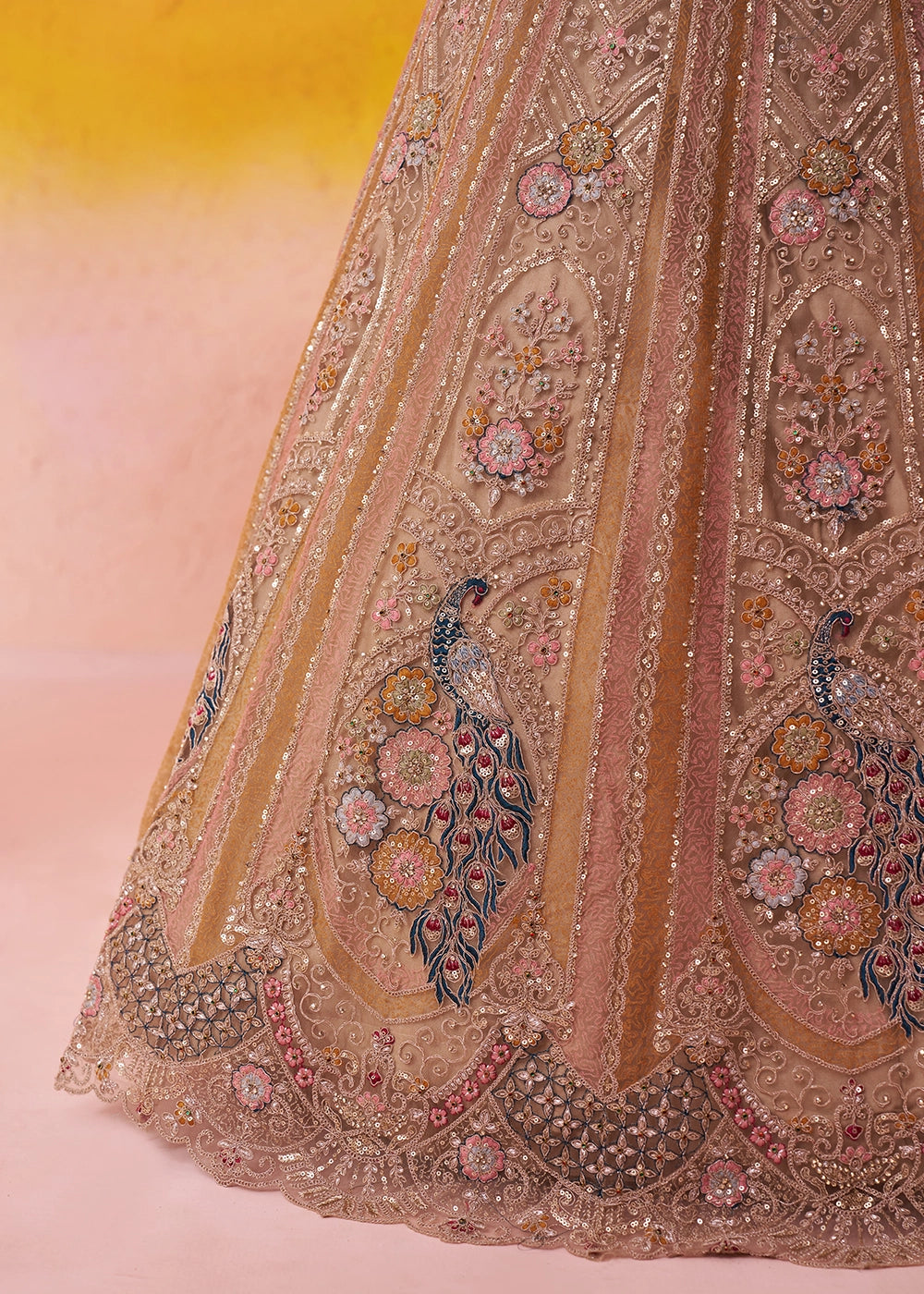 Desert Brown Net Embellished Lehenga Choli with Sequins Embroidery