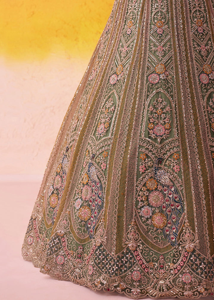 Shades Of Green Net Embellished Lehenga Choli with Sequins Embroidery
