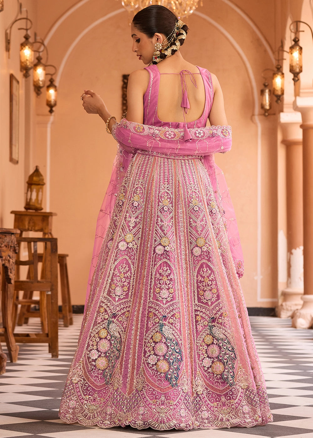 Shades Of Pink Embroidered Net Lehenga Choli with Sequins Work