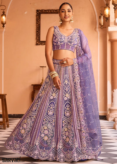 Shades Of Purple Embroidered Net Lehenga Choli with Sequins Work