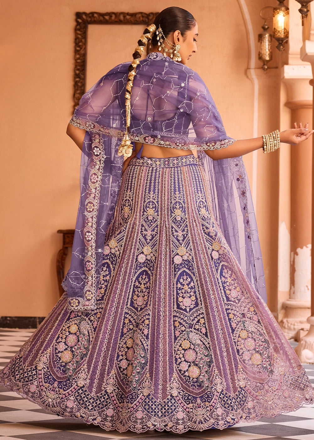 Shades Of Purple Embroidered Net Lehenga Choli with Sequins Work