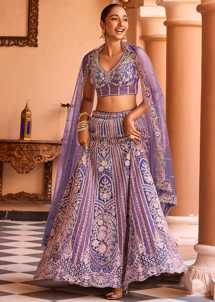 Shades Of Purple Embroidered Net Lehenga Choli with Sequins Work