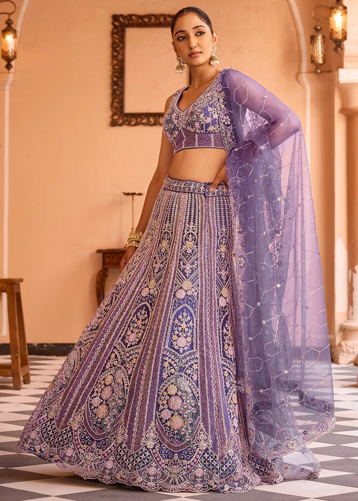 Shades Of Purple Embroidered Net Lehenga Choli with Sequins Work
