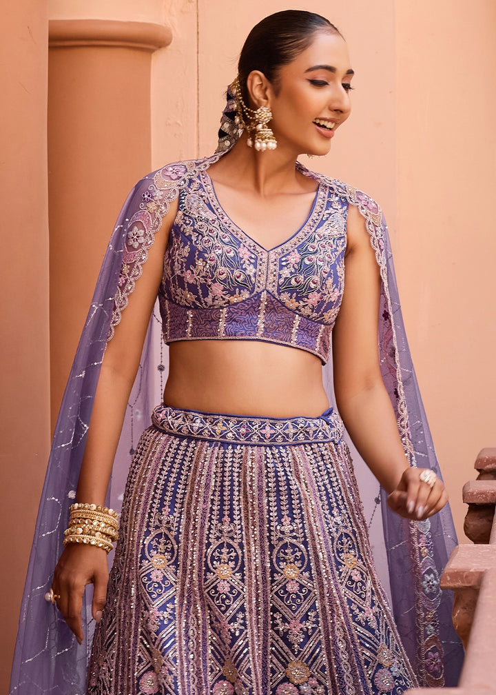 Shades Of Purple Embroidered Net Lehenga Choli with Sequins Work