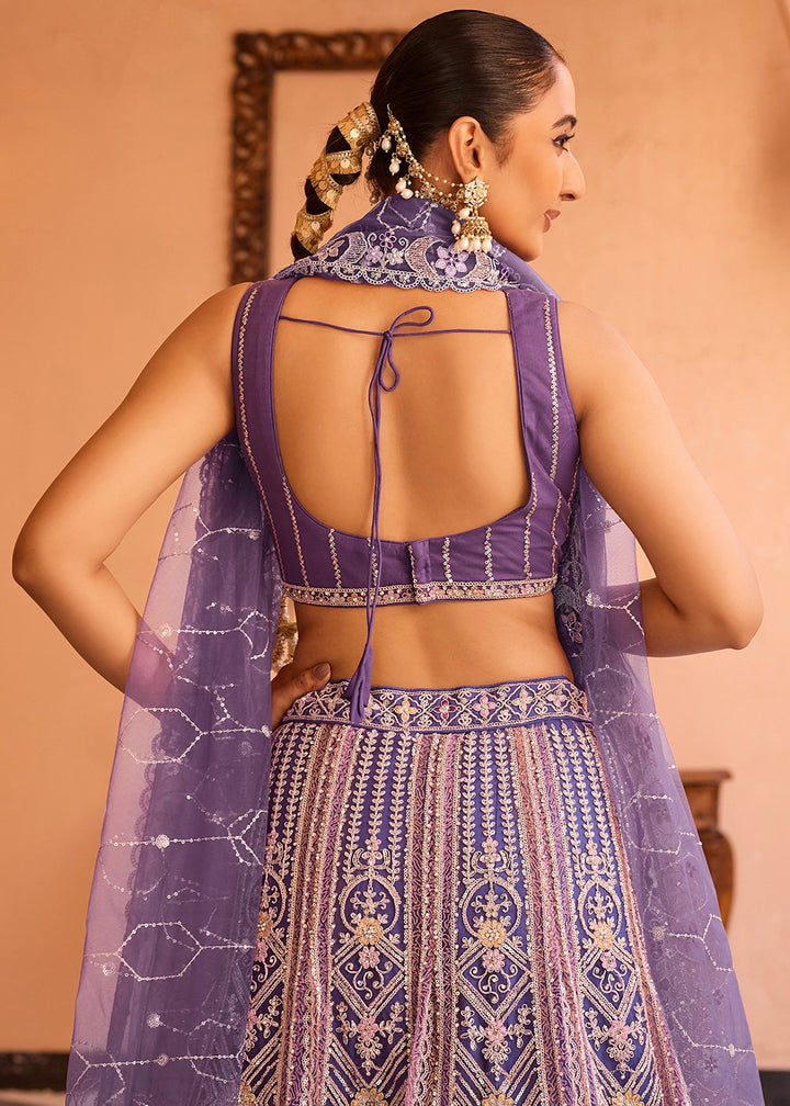 Shades Of Purple Embroidered Net Lehenga Choli with Sequins Work