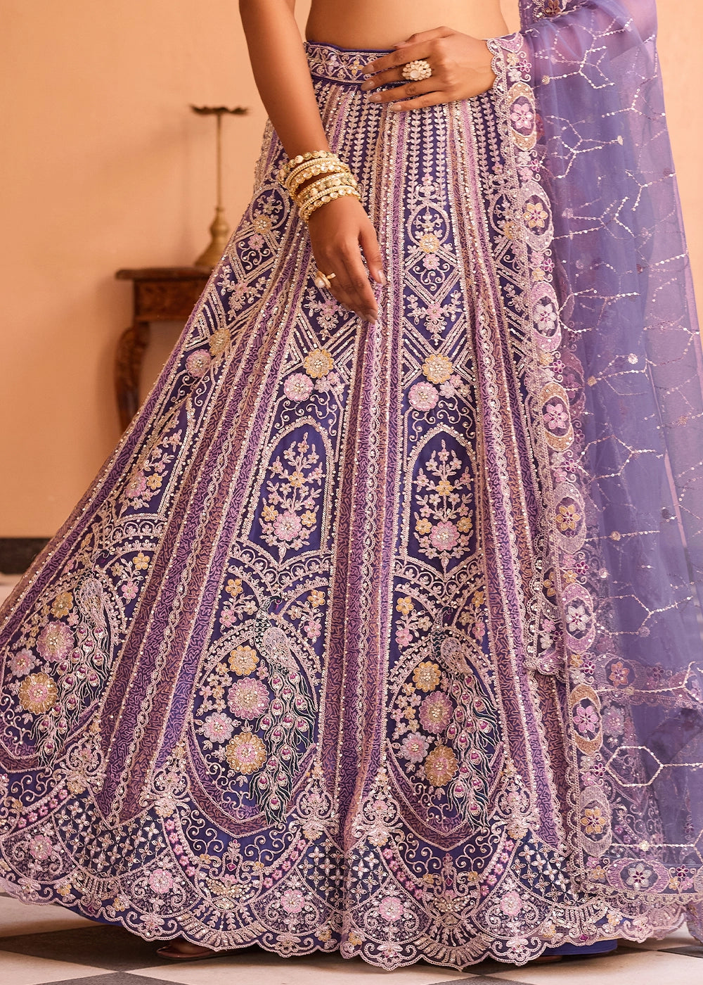 Shades Of Purple Embroidered Net Lehenga Choli with Sequins Work