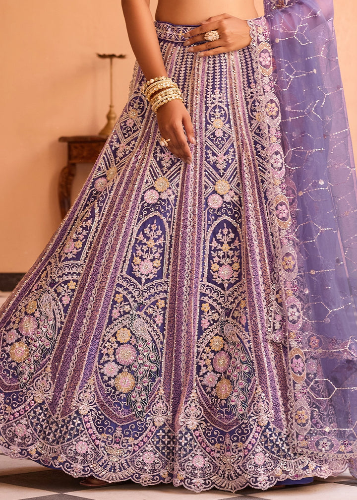 Shades Of Purple Embroidered Net Lehenga Choli with Sequins Work
