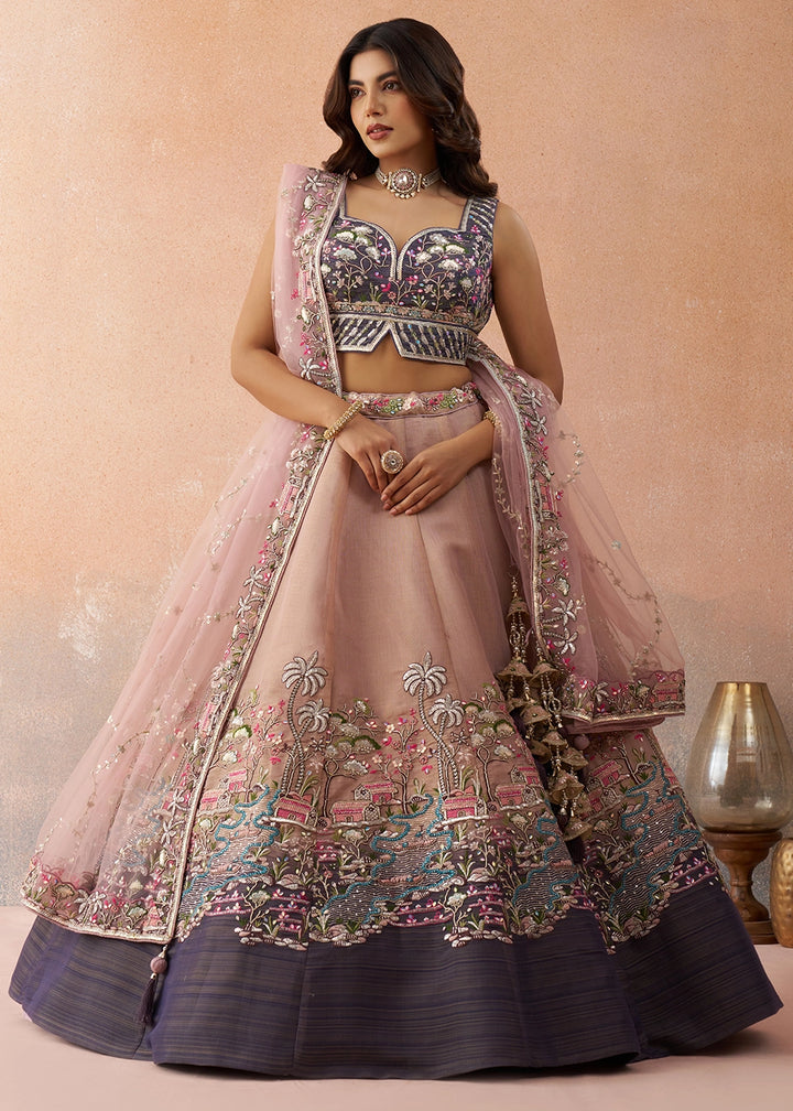 Shades Of Purple Net Lehenga Choli with Floral & Sequin Embroidery
