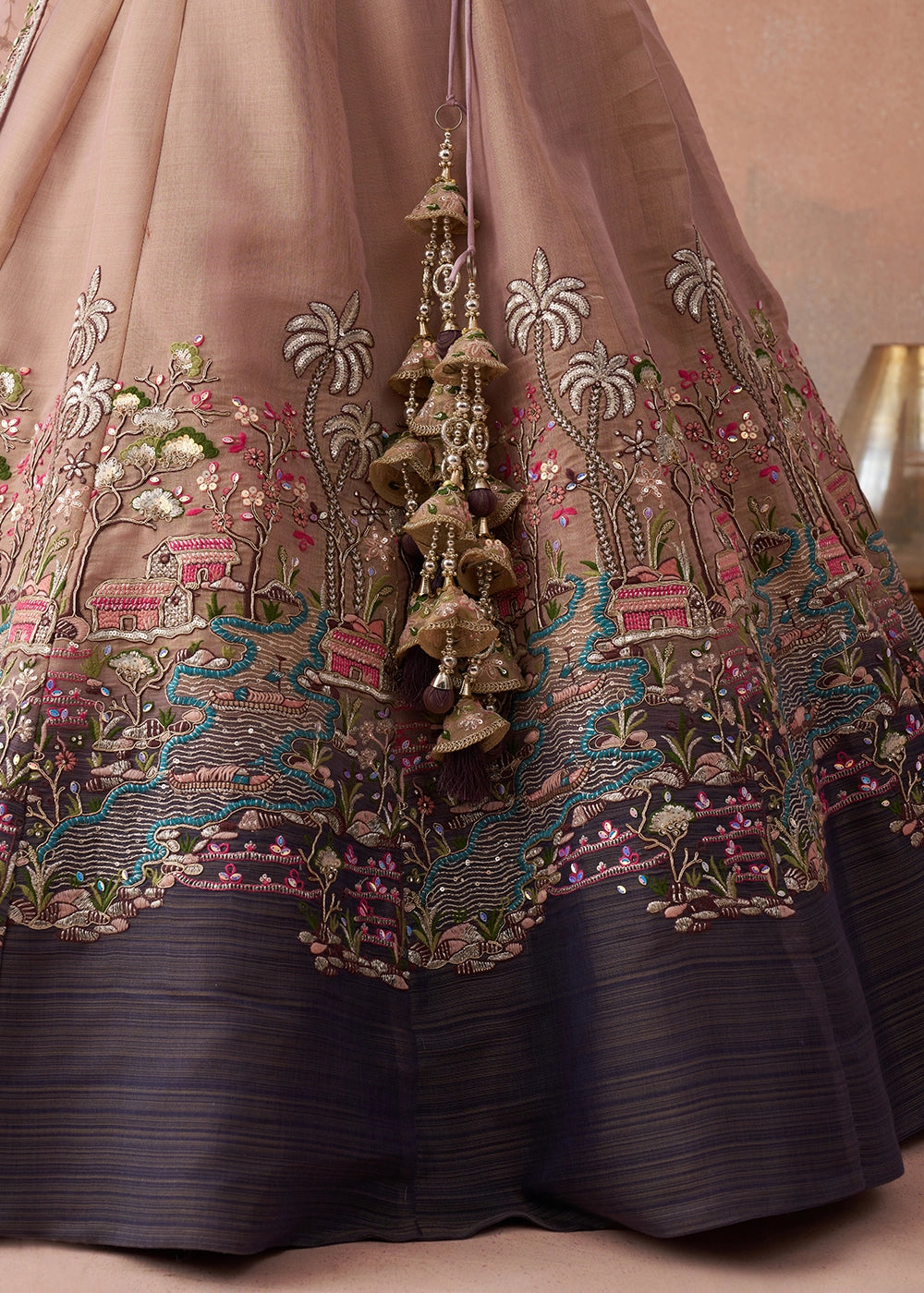 Shades Of Purple Net Lehenga Choli with Floral & Sequin Embroidery