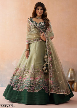 Tea Green Net Lehenga Choli with Floral & Sequin Embroidery
