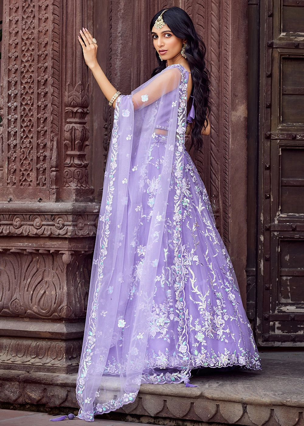Good Tax Purple Embroidered Net Lehenga Choli with Sequins Work