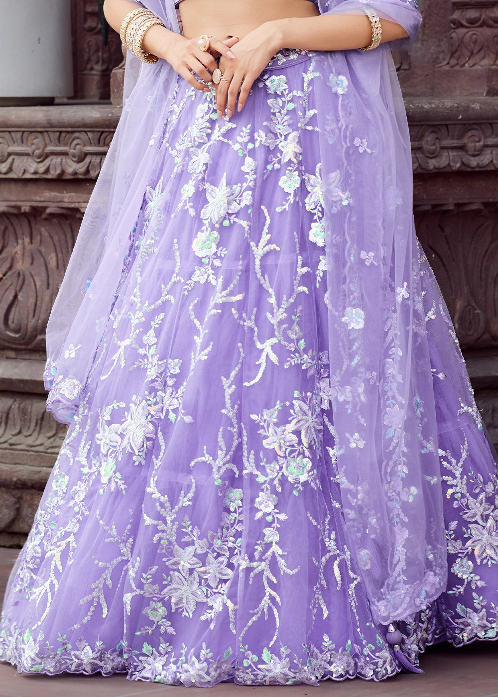 Good Tax Purple Embroidered Net Lehenga Choli with Sequins Work