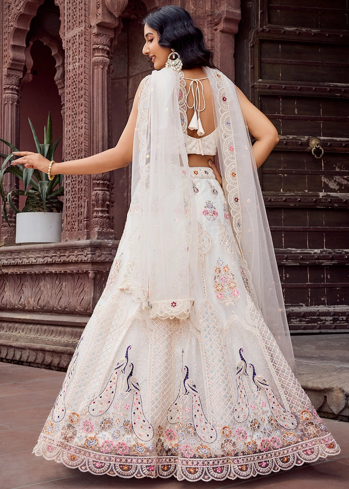 Pearl White Embroidered Net Lehenga Choli with Sequins Work