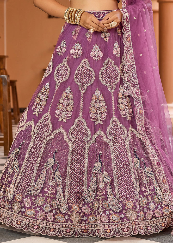 Medium Orchid Purple Embroidered Net Lehenga Choli with Sequins Work