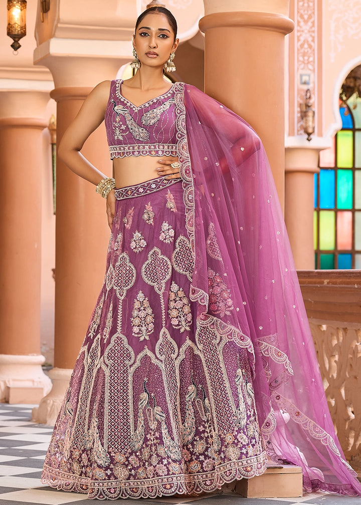 Medium Orchid Purple Embroidered Net Lehenga Choli with Sequins Work
