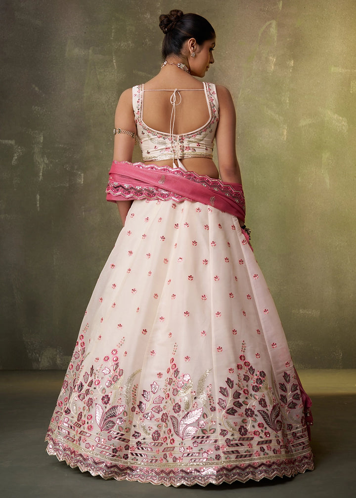 Cream White Organza Lehenga Choli with Thread and Sequin Detailing