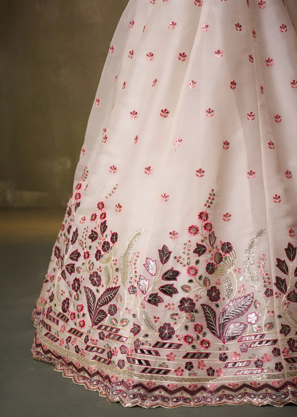 Cream White Organza Lehenga Choli with Thread and Sequin Detailing