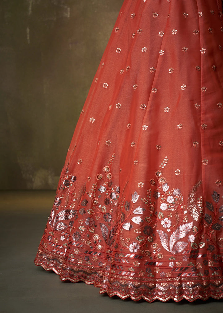 Bright Orange Organza Lehenga Choli with Thread and Sequin Detailing