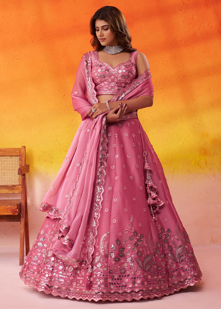 Raspberry Pink Organza Lehenga Choli with Thread and Sequin Detailing