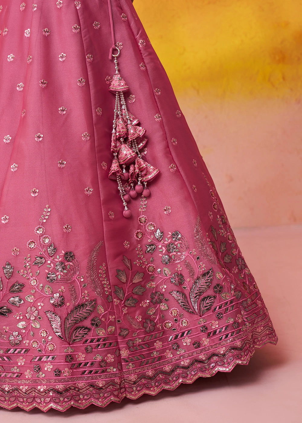 Raspberry Pink Organza Lehenga Choli with Thread and Sequin Detailing