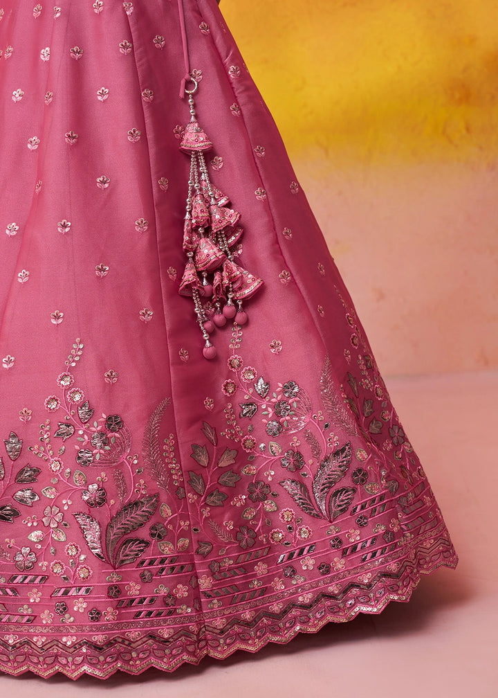 Raspberry Pink Organza Lehenga Choli with Thread and Sequin Detailing