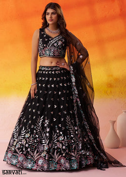 Jade Black Net Lehenga Choli with Thread and Sequin Detailing