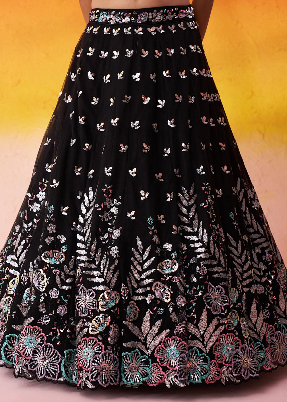 Jade Black Net Lehenga Choli with Thread and Sequin Detailing