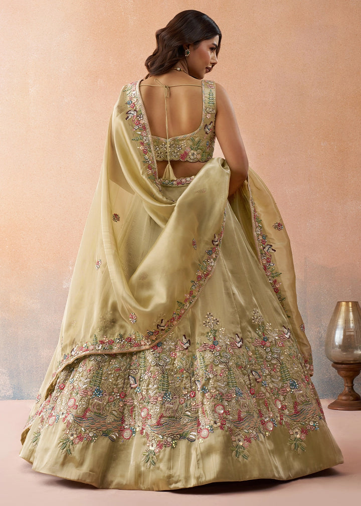 Oyster Brown Tissue Lehenga with Sequin Zarkan Embroidery