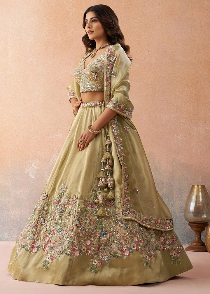 Oyster Brown Tissue Lehenga with Sequin Zarkan Embroidery