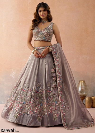 Heather Purple Tissue Lehenga with Sequin Zarkan Embroidery