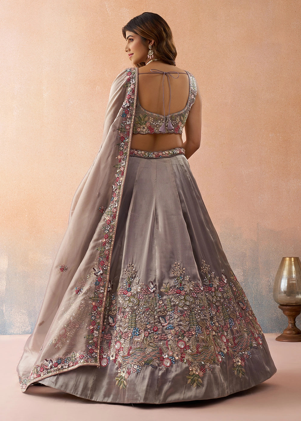 Heather Purple Tissue Lehenga with Sequin Zarkan Embroidery