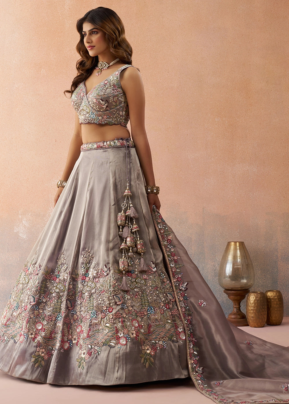 Heather Purple Tissue Lehenga with Sequin Zarkan Embroidery