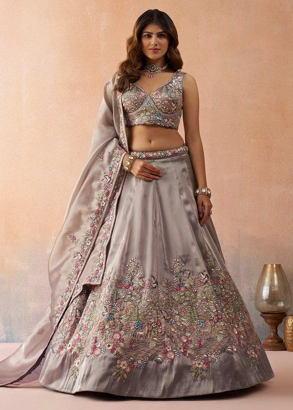 Heather Purple Tissue Lehenga with Sequin Zarkan Embroidery