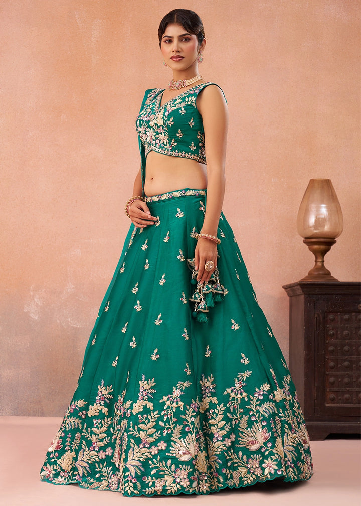 Persian Green Tissue Lehenga Choli with Sequin & Zari Detailing