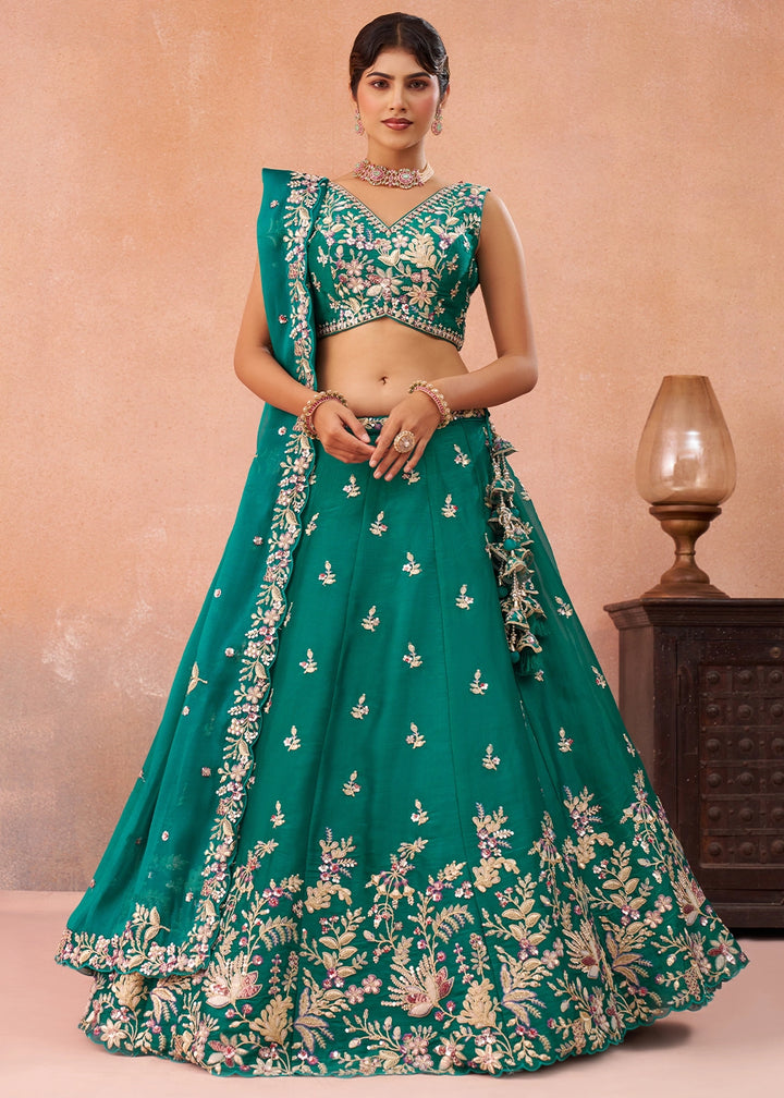 Persian Green Tissue Lehenga Choli with Sequin & Zari Detailing